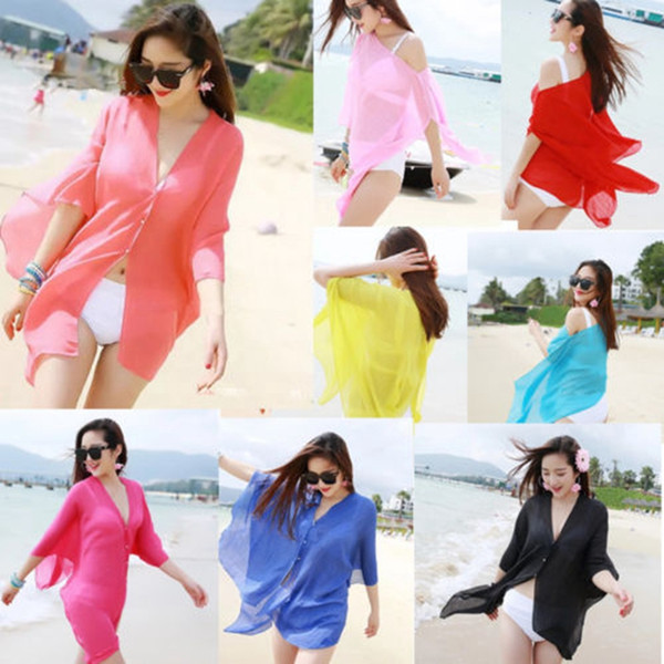 Solid Beach Gauze Sexy Women Girl Beachwear Bikini Swimwear Cover Up Kaftan Beach Wear Summer Candy Color Beach Dress