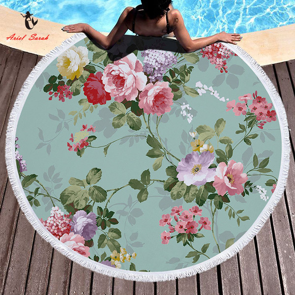 wholesale Beach Towel Flower Printing Beach Towel with Tassels Round Microfiber Picnic Blanket Mat Tapestry