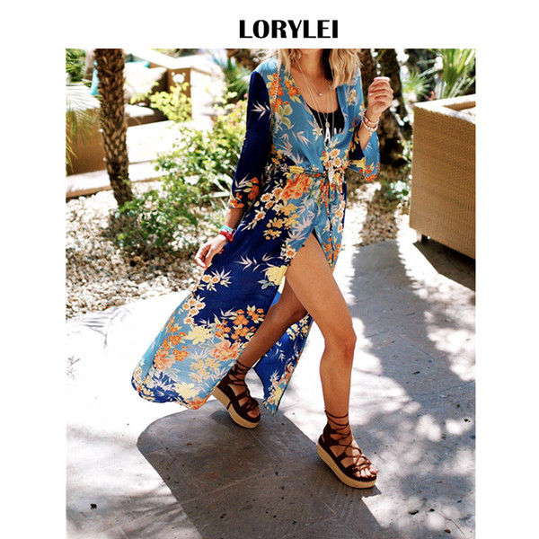 2019 Bohemian Printed Summer Women Beach Wear Sexy V-Neck Bikini Wrap Dress Swimwear Cover Up Plus Size Cotton Tunic Sarong