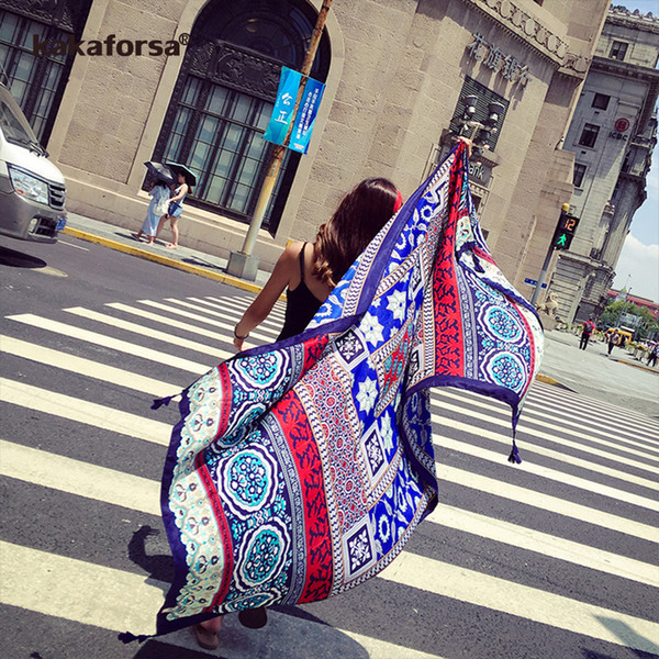 Kakaforsa New Vintage Pareo 2019 Summer Beach Cover Up Rectangle Sarong Wrap Swimsuit Bikini Cover Up Autumn Beach Sarong