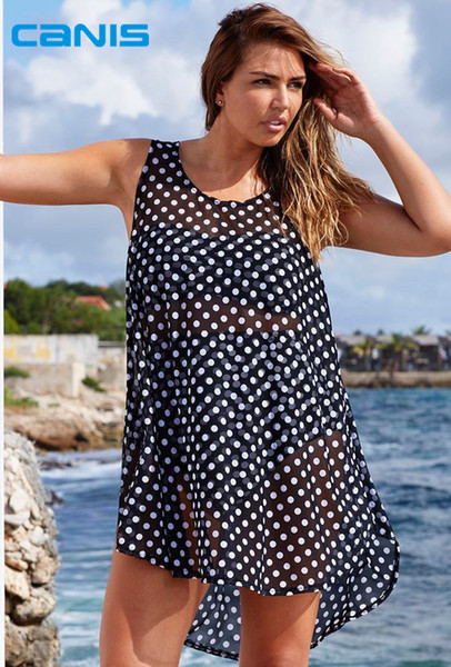 Women Dot Bikini Cover Up women beachwear Chiffon Dress Sexy Beach Cover Up Bikini Plus Size dress summer mini dress