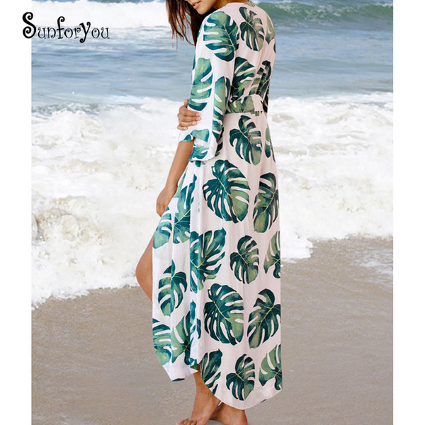 Cotton Long Beach Dress saida de Praia Beach Cover up Kaftan Sarong Vestido Playa Swim wear Cover up Ropa de Playa Tunic