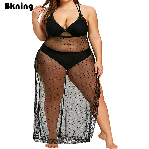 Plus Size Beach Dress Cover Up Swimsuit Swimwear Women 2019 Swim Wear Black Coverup Beachwear Long Bathing Suit Lace Big 5Xl