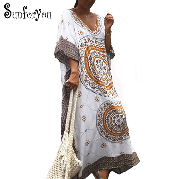 Long Beach Cover up Robe de Plage Swimsuit Cover up Saida de Praia longa Print Women Bathing suit cover up Tunics for