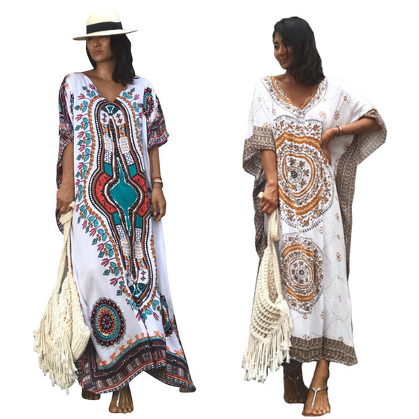 Cotton Boho Bikini Cover Up Beach Long Dress Bathing Suit Women Kaftan Robe Beach Wear Cover-ups Praia Plage Pareo Sarong