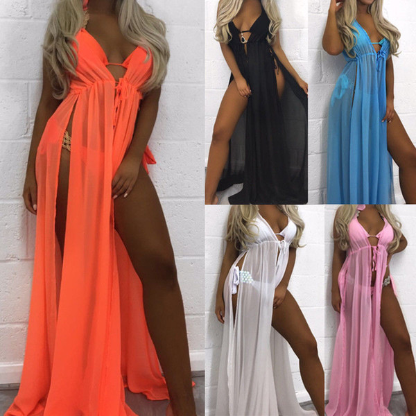 2019 New Summer Sexy Womens Ladies See-through Dress Cover Ups Bathing Suit Bikini Swimwear Cover Up Beach Long Maxi