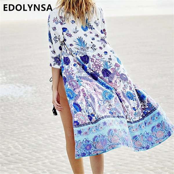 Print Cotton Beach Dress Sarongs Cover-up Swimwear Pareo Beach Tunic Bathing suit Saida de Praia Bikini cover up