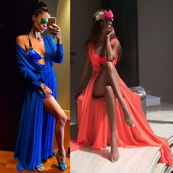 4 Colors wholesale Summer Women Bathing Suit Bikini Swimwear Cover Up Short Sleeve Beach Smock Long Maxi