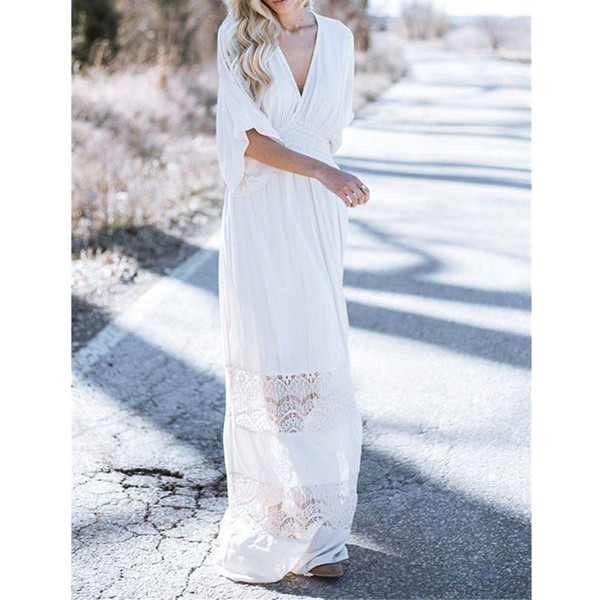 White Beach Kaftan Swimwear Long Dress Cover Up Women Swimsuit Bikini Lace Sexy Backless Connect Skirt Female Solid
