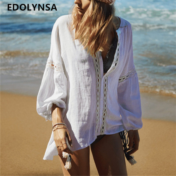 Cotton Swimsuit Cover Up 2019 Summer Pareo Beach Cover Up Swimwear Women Bathing Suit Cover Up Cotton Kaftan Beach Wear