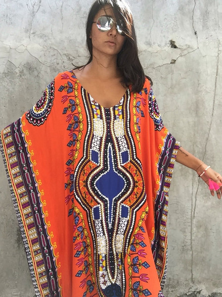 2018 Print Beach Long Dress Sarongs Cover-ups Swimwear Bobe de Plage Pareo Beach Tunics Bathing suit cover ups Saida de
