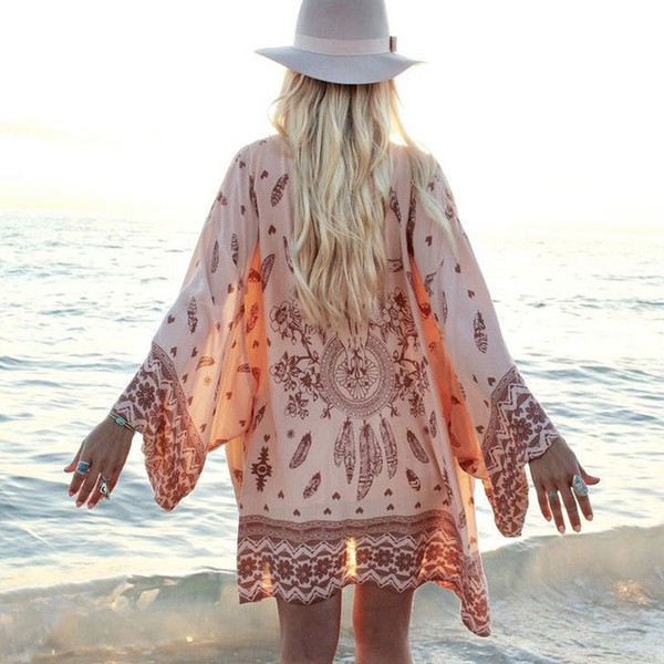 Swimsuit Coverup 2018 Summer Chiffon Geometrical Printing Bathing suit Cover up Tuniques Pour Plage Women Beach Dress Cover