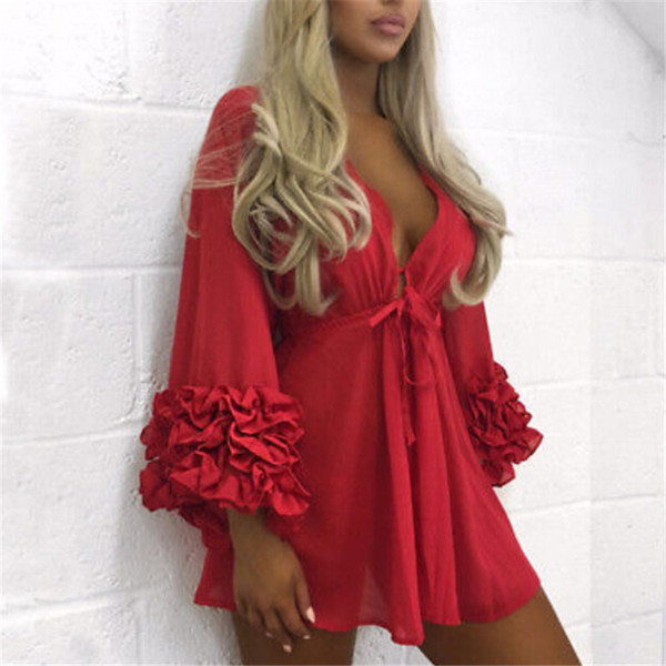 Swimwear Suit Tunic Wear Beach Bathing Long up Summer Robe BEACH Sleeve Pareo Dress Sexy Mesh Women Cover up Puff
