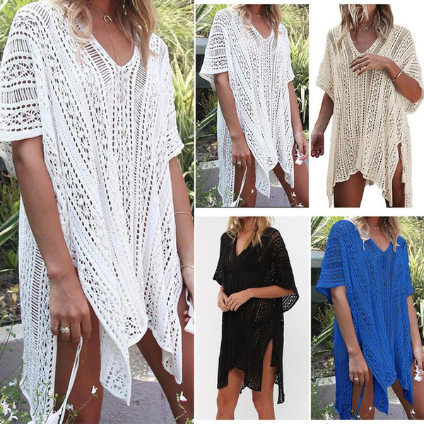 2019 New Beach Cover Up Bikini Crochet Knitted Tassel Tie Beachwear Summer Swimsuit Cover Up Sexy See-through Beach