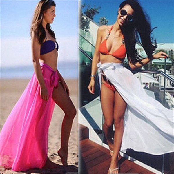 2018 Chiffon Sexy beach cover up women's sarong summer bikini cover-ups wrap pareo beach dress skirts