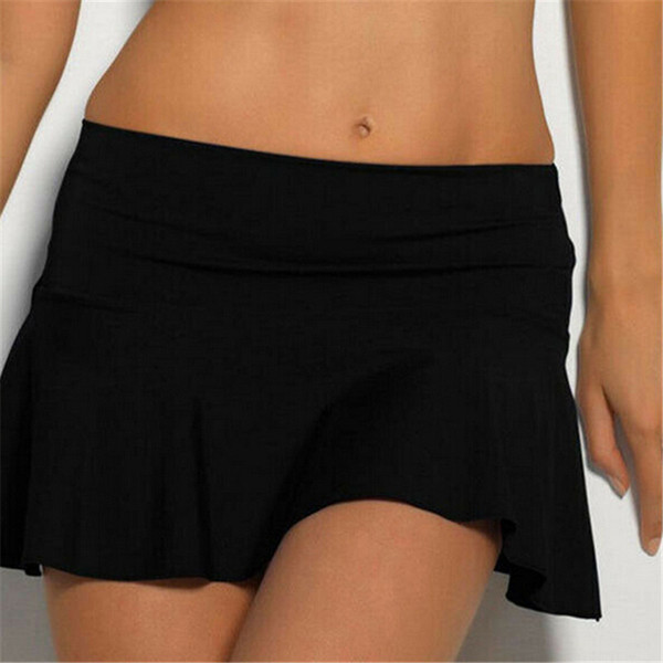 2019 Women Solid Pleated Bikini Cover Up Swimwear Beach Wrap Mini Skirt Sarong