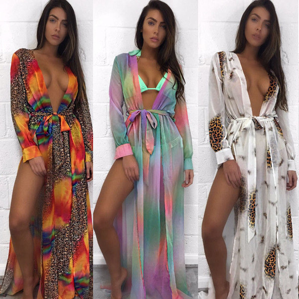 New Sexy Ladies Women Bikini Cover up Beach Dress Swimwear Chiffon Beachwear Bathing Suit Summer Holiday Kimono Leopard