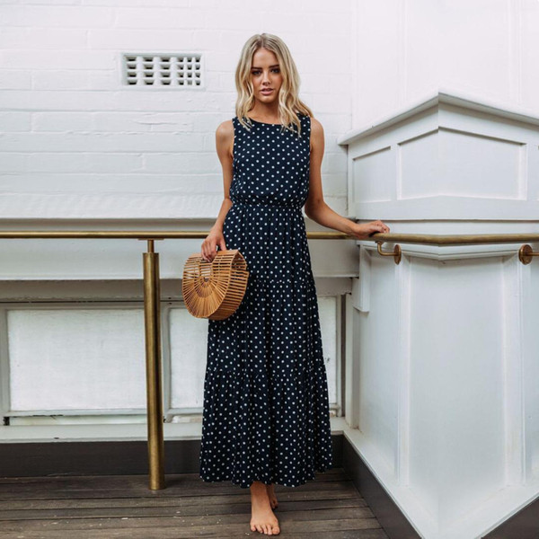 Beachwear Women Dots Beach Dress Banquet Long Maxi Dress Sundress Summer Holiday Vacation
