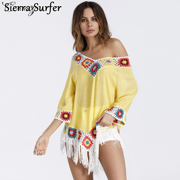 Beachwear For Women Shirt Cover Up Beach Outings Woman 2018 Clothes Pareo Summer Dresses Bohemia Slub Cotton Blouses