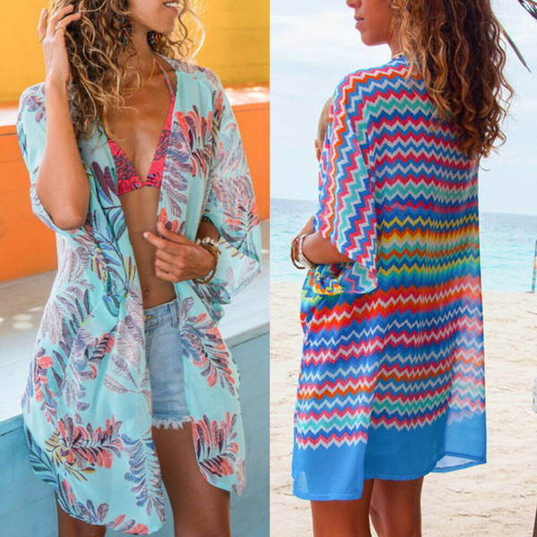 Womens Bikini Set Covers Summer Beach Wear Bikini Cover Up Chiffon Kaftan Ladies Chiffon Sun Dress