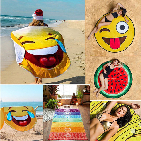 Emoji Washcloth Bath Sunscreen Printing Shawl Scarf Summer Beach BBQ Picnic Fruit Mat Towel Yoga Mat novelty womens cover