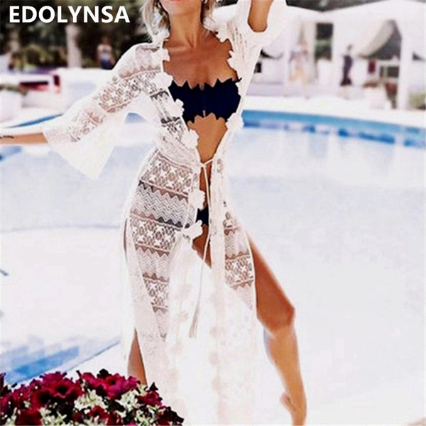 Long Lace Beach Cover up Robe de Plage Swimsuit Cover up Saida de Praia longa Women Bathing suit cover up Tunics for Beach