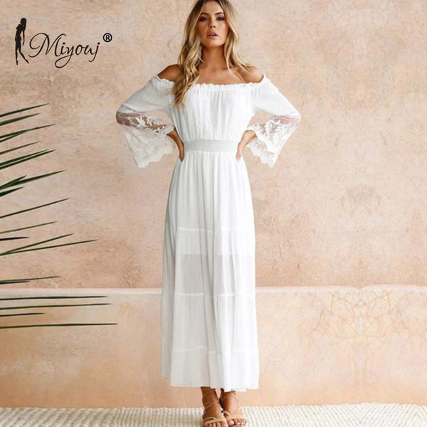Miyouj Long Sleeve Lace Dresses Off Shoulder Beach Dress White Strapless Ladies Bikini Cover Up Bathing Suit Women