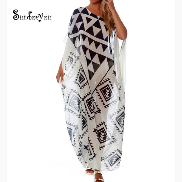 Plus size Beach Cover up Chiffon Dress Saida De Praia Beach Kaftan Robe de Plage Bikini Cover up Tunics for Beach