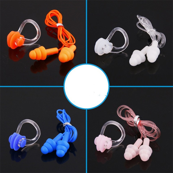 Swim Earplug Waterproof Bathing Nasal Clip With Rope Silica Gel Child Men And Women Portable Pink Orange 1 25wrC1