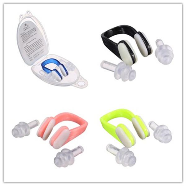 Soft Silicone Swimming Nose Clips + 2 Ear Plugs Earplugs Gear with a case box Pool Accessories Water Sports