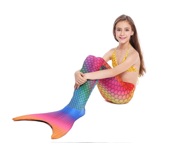 colorful mermaid tail with mono fin for kids swimming scale graphic printed rainbow male
