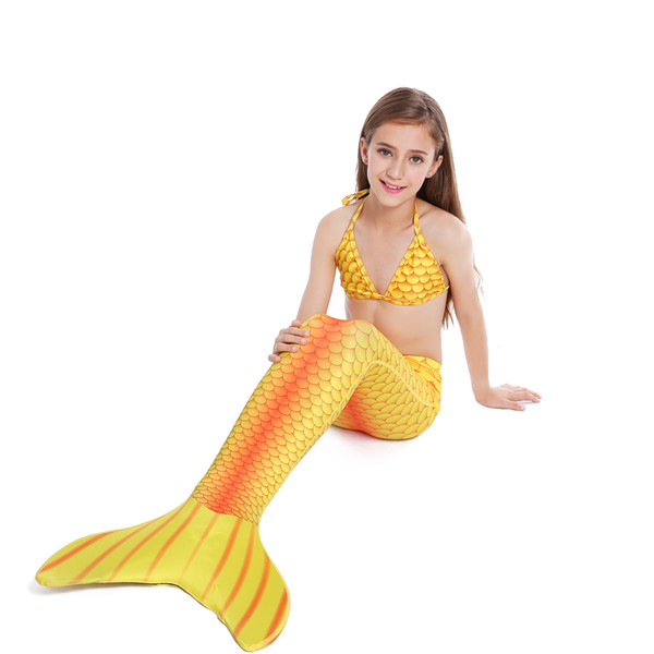 mermaid tail with mono fin for kids swimming scale graphic printed orange