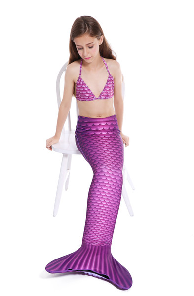mermaid tail with mono fin for kids swimming scale graphic printed purple