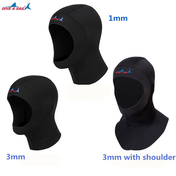 DIVE&SAIL 3mm neoprene diving cap snorkeling swimming hat hood neck cover winter swim keep warm scuba surfing face mask black