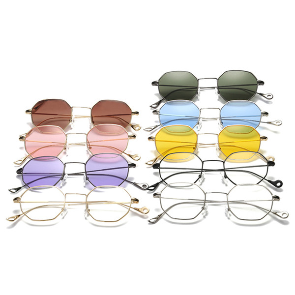 New 9colors Classic Men Women Hexagon Square Sunglasses Metal Eyewear Fashion Shades Outdoor