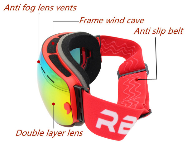 Ski Goggles Double Layers Uv400 Anti-fog Big Ski Mask Glasses Skiing Men Women Snow Snowboard Polarized Lens