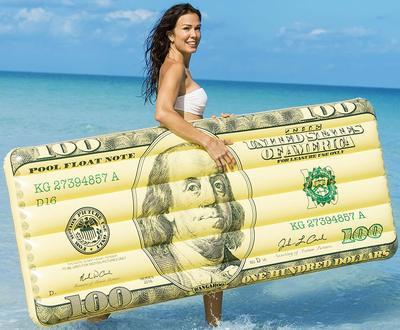 Custom 180*90cm NEW arrive PVC Dollar Inflatable Pool Float Lie-on Lounger Floating Raft for Children Adult Swimming Ring Party Toys
