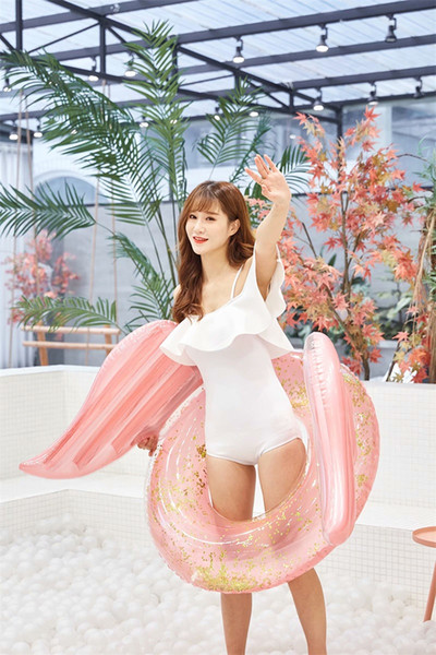 PVC Eco Friendly Inflatable Floats Rose Gold Mermaid Sequins Fashion Swimming Circle Pink And White Wing Transparent Hot Sale 36hqI1