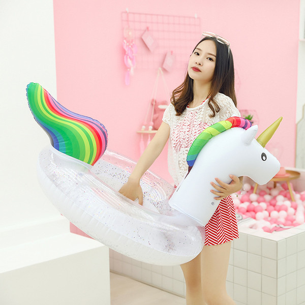 Mermaid Sequins Inflatable Floats White Unicorn Transparent Swimming Ring Ladies Princess Horse Air Leakage Prevention Hot Sale 33xl4I1