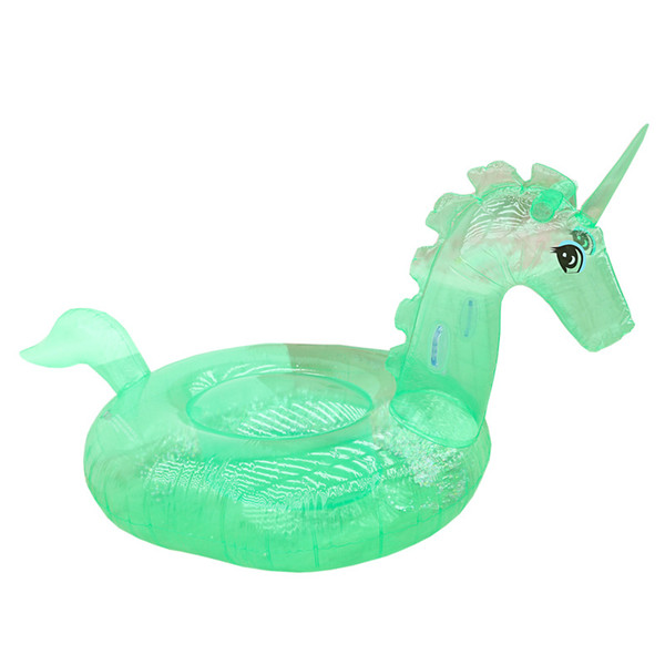 Fashion Adult Swimming Circle Anti Wear Unicorn Inflatable Floats Sequins Unicorn Transparent Floating Row Portable Folding Hot Sale 82xlI1