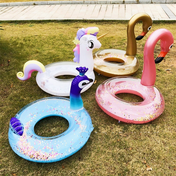 PVC Eco Friendly Inflatable Floats Mermaid Sequins Flamingo Unicorn Peacock Fashion Swimming Ring Adult High Strength Multi Style 30kl9I1