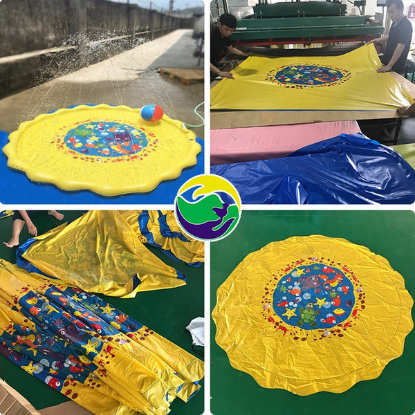 Children Game Mat Yellow Round Sprinkler Pad PVC Underwater World Interesting Funny Reusable Portable Folding Water Spray Mats 37lcD1