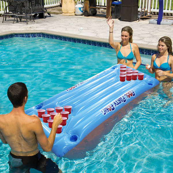 Pool Party Games Floating Row Raft Lounger Inflatable PVC Deck Chair Drink Coaster Adults Beer Pong Portable 49wff1
