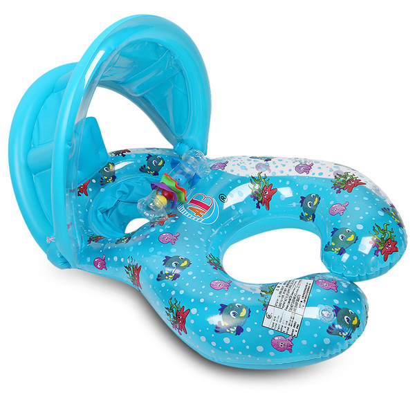 Inflatable Baby Float Seat Boat Infant Float With Canopy Infant Swim Rings Baby Swimming Pool Accessories for Bathing Flamingo