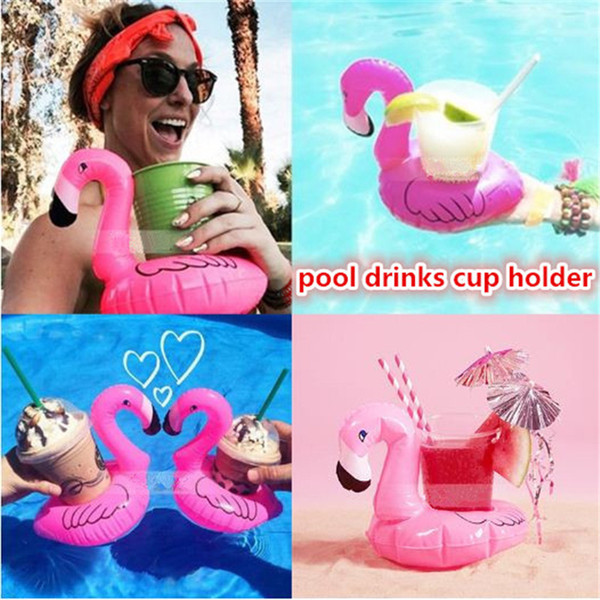 Lovely PVC Inflatable Drink Cup Holder Drink Beverage Holders for Party Pool Toy Flamingo Floating pink bottle holder out295