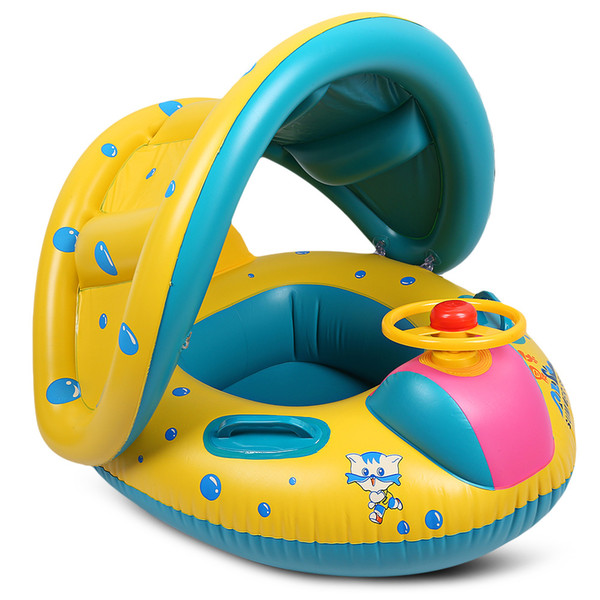 quality Inflatable Baby Float Seat Boat Infant Float With Canopy Infant Swim Rings Baby Swimming Pool Accessories for Bathing Flamingo