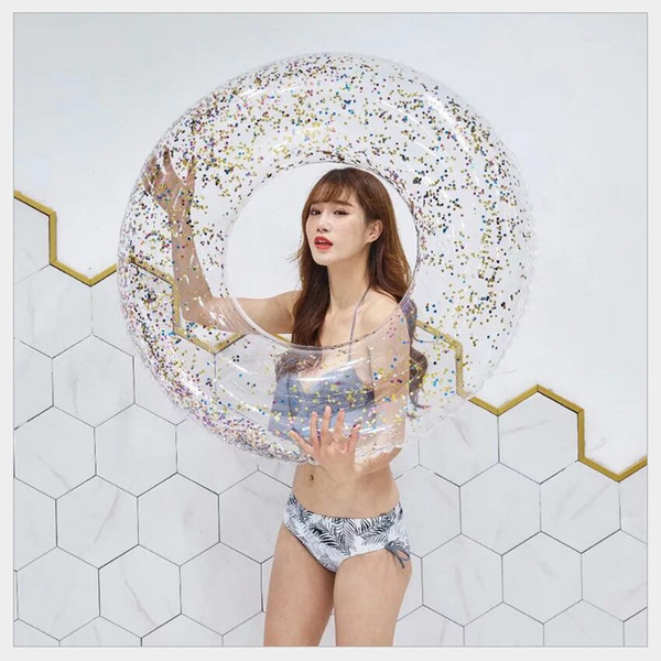 70cm-110cm Summer Inflatable Swimming Ring Inflatable Cystal Shiny Beach Float Circle Water Sports for Adult Lifebuoy Swim Ring with Handle