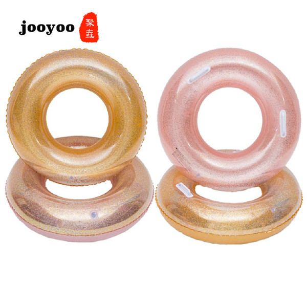 New Simple Fashion With Handle Thickening Crystal Transparent Sequin Swimming Ring Inflatable Adult Water Ring jooyoo