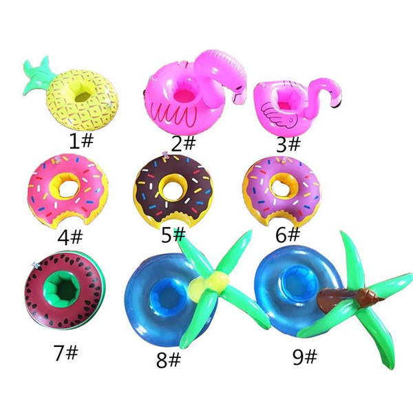 PVC Inflatable Drink Cup Holder Children's toys Coconut Cup Coaster Donut Flamingo Watermelon Pineapple Lemon Coconut Shaped Floating Mat
