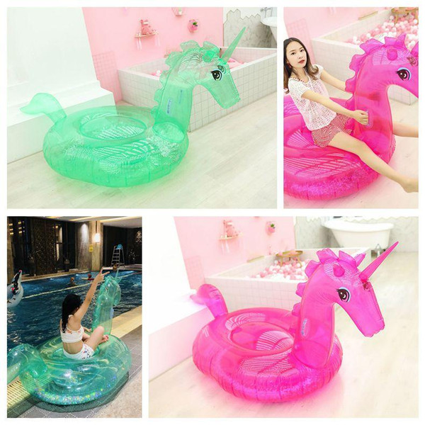 Sequins Transparent Unicorn Floats Adult Flamingo Float Swimming Ring Adult Sequins Life Buoy Floating Ring Outdoor Play CCA11540 2pcs